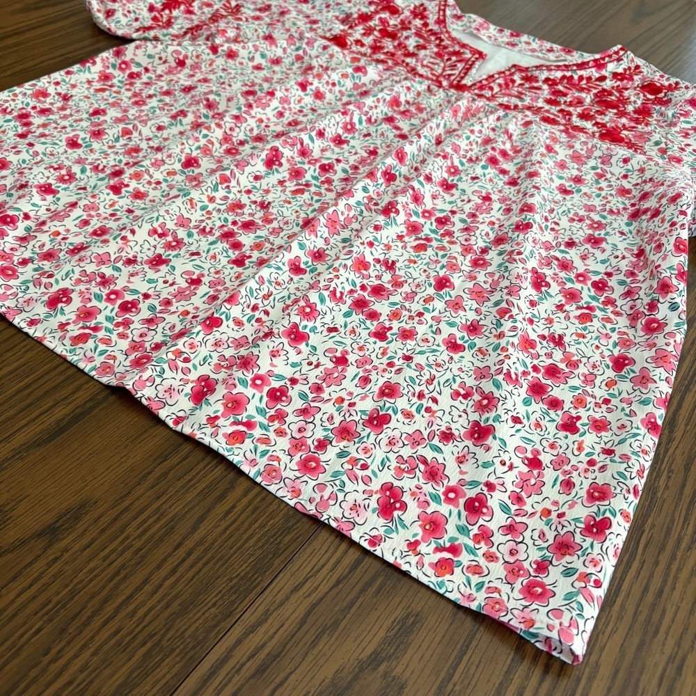NWOT Embroidered Blouse Floral Size XL White Red Short Sleeve Boho Peasant Flowy - Picture 3 of 9
